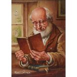 Roy Wallace - READING - Oil on Board - 7 x 5 inches - Signed