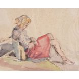 Maurice Canning Wilks, ARHA RUA - GIRL RESTING - Watercolour Drawing - 9 x 11.5 inches - Signed