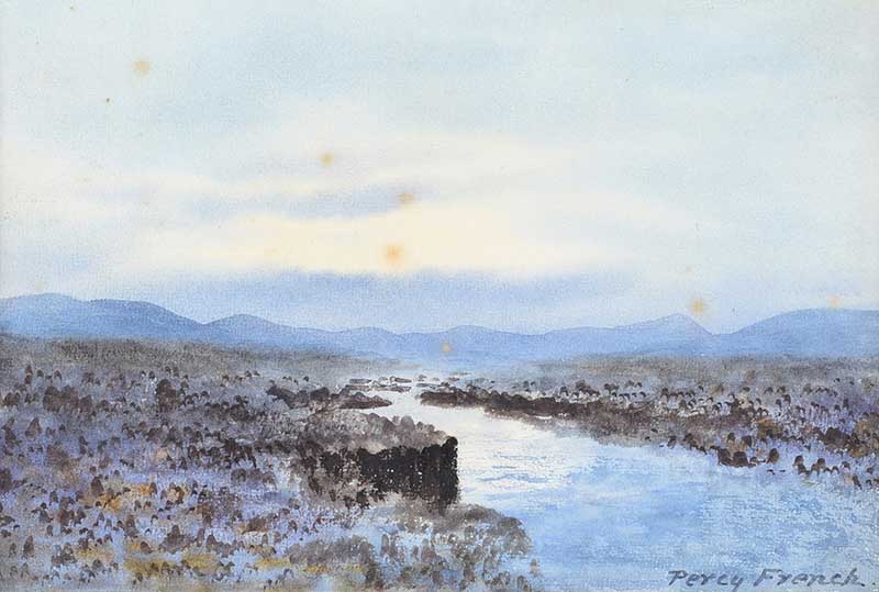 William Percy French - RIVER & BOGLANDS, CONNEMARA - Watercolour Drawing - 7 x 10 inches - Signed