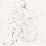 Mainie Jellett - SEATED MALE NUDE STUDY - Pen & Ink Drawing - 10.5 x 10.5 inches - Unsigned