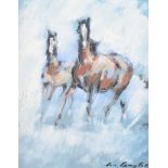Con Campbell - MARE & FOAL IN THE SNOW - Oil on Board - 8.5 x 6.5 inches - Signed