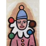 Markey Robinson - CLOWN - Gouache on Wallpaper - 17 x 13 inches - Signed