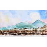 William Lindsay - DISTANT MOUNTAINS ACROSS THE BOG - Watercolour Drawing - 12.5 x 21.5 inches -