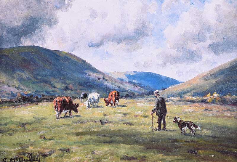 Charles McAuley - CATTLE GRAZING IN THE GLENS - Coloured Print - 6 x 8 inches - Unsigned