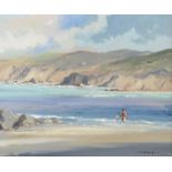 George K. Gillespie - PLAYING ON THE BEACH, WEST OF IRELAND - Oil on Canvas - 16 x 20 inches -