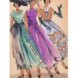 Gladys Maccabe, HRUA - THREE FASHION MODELS - Watercolour Drawing - 12 x 9 inches - Signed