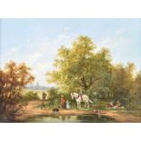 Gudrun Sibbons - PICNIC BY THE RIVER - Oil on Board - 12 x 16 inches - Signed