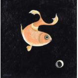 Kevin Meehan - GOLD FISH & RING - Oil on Canvas - 8 x 8 inches - Signed