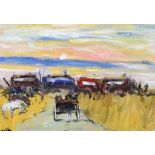 Marie Carroll - GYPSY ENCAMPMENT - Oil on Board - 18 x 26 inches - Signed