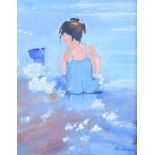 Marjorie Wilson - THE BLUE BUCKET - Oil on Board - 10 x 8 inches - Signed