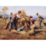 Charles McAuley - STACKING HAY - Coloured Print - 6 x 8 inches - Unsigned