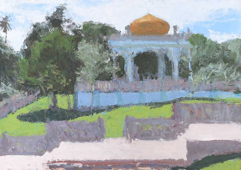 Colin Watson - TOMB OF SULTAN BOLKIAH, BRUNEI - Egg Tempura on Board - 22 x 32 inches - Signed in