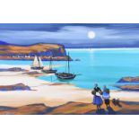 J.P. Rooney - MOONLIT PORTBRADDEN - Oil on Board - 16 x 24 inches - Signed