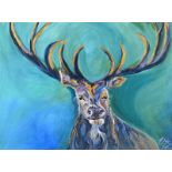 Eileen McKeown - THE GILDED STAG - Acrylic on Canvas - 23 x 31 inches - Signed in Monogram