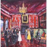 Marie Devlin - IN THE SHELBOURNE HOTEL, DUBLIN - Oil on Board - 24 x 24 inches - Signed