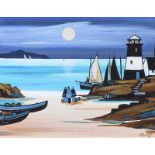 J.P. Rooney - THE LIGHT HOUSE & THE MOON - Oil on Board - 11.5 x 15.5 inches - Signed