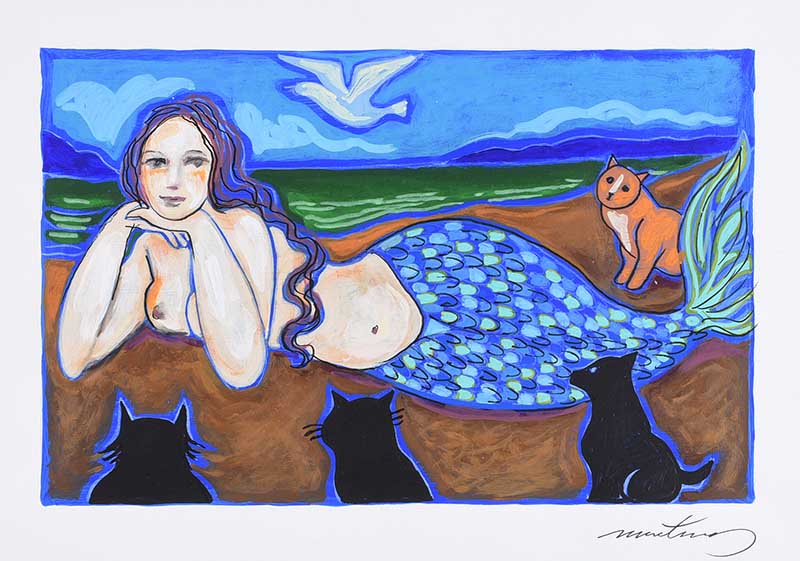 Phillip Martins - MERMAID OF THE WEST - Gouache on Board - 8.5 x 13 inches - Signed