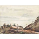 James Stanley Prosser, RUA - BOYS BATHING, ANTRIM COAST - Watercolour Drawing - 9.5 x 13 inches -