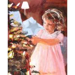 Rowland Davidson - LITTLE GIRL BY A CHRISTMAS TREE - Acrylic on Canvas - 20 x 16 inches - Signed