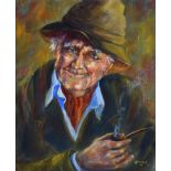 Joan Kingan - OLD CHARLIE - Oil on Board - 12 x 10 inches - Signed