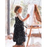 Rowland Davidson - THE LITTLE ARTIST - Acrylic on Canvas - 14 x 11 inches - Signed