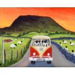 Andy Pats - ANDY PAT'S WANDERING SHEEP VISIT SLEMISH - Oil on Board - 10 x 12 inches - Signed in