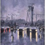 Colin H. Davidson - CARS & CRANES, EAST BELFAST - Oil on Board - 8 x 8 inches - Signed