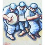 Leo Casement - DRUM, BOX & PIPES - Oil on Board - 12 x 12 inches - Signed