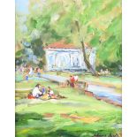 Marie Devlin - ST STEPHENS GREEN, DUBLIN - Oil on Board - 10 x 8 inches - Signed