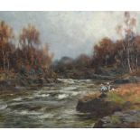 Thomas Hope McKay - CHILDREN FISHING THE RIVER - Oil on Canvas - 12 x 14 inches - Signed