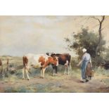 Randrianus Johannes Groenwegen - MILKING TIME - Watercolour Drawing - 10 x 14 inches - Signed