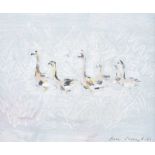 Con Campbell - GEESE ON PATROL - Oil on Board - 8 x 9.5 inches - Signed