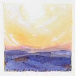 Colin Middleton, RHA RUA - LANDSCAPE WITH SUNSET - Watercolour Drawing - 4 x 4 inches - Signed in