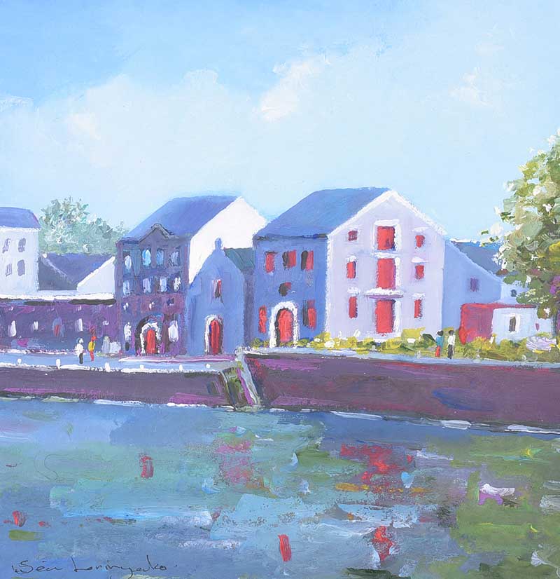 Sean Lorinyenko - RAMELTON BUILDINGS ALONG THE RIVER LENNON - Watercolour Drawing - 8 x 8 inches -