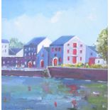 Sean Lorinyenko - RAMELTON BUILDINGS ALONG THE RIVER LENNON - Watercolour Drawing - 8 x 8 inches -