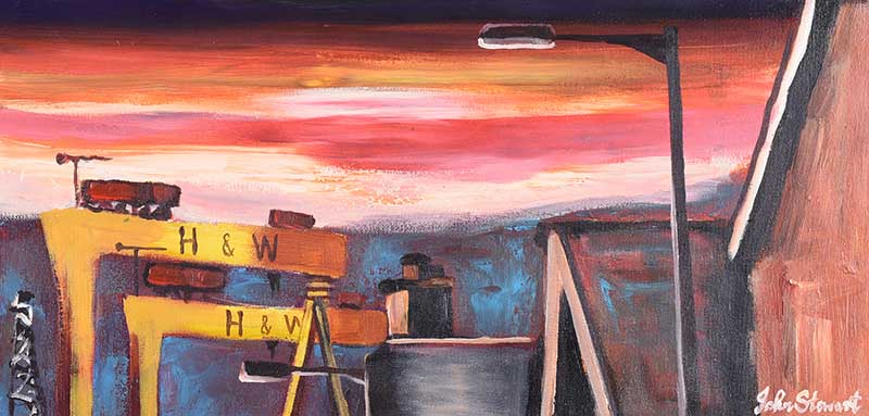 John Stewart - ACROSS THE ROOFTOPS - Oil on Canvas - 9.5 x 20 inches - Signed
