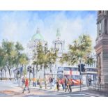 A.D. Johnston - THE CROSSING AT DONEGAL SQUARE WEST, BELFAST CITY HALL - Oil on Canvas - 16 x 20