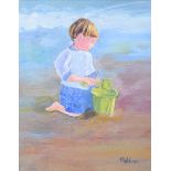Marjorie Wilson - THE GREEN BUCKET - Oil on Board - 10 x 8 inches - Signed
