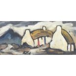 Markey Robinson - IRISH THATCHED COTTAGES - Oil on Board - 5 x 10 inches - Signed