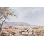 Hamilton Sloan - SCRABO TOWER FROM BALLYHENRY - Watercolour Drawing - 14 x 21 inches - Signed