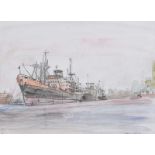 Maurice Canning Wilks, ARHA RUA - QUAY SIDE, BELFAST DOCKS - Watercolour Drawing - 9 x 11.5 inches -