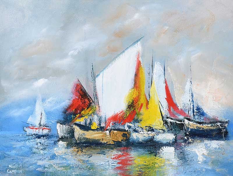 Niall Campion - CLUSTERED BOATS - Oil on Canvas - 12 x 16 inches - Signed