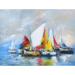 Niall Campion - CLUSTERED BOATS - Oil on Canvas - 12 x 16 inches - Signed