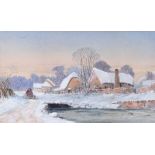 G.J. Knox - WINTER COTTAGES - Watercolour Drawing - 12 x 19 inches - Signed