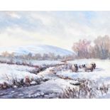 Liam Reilly - SHEEP IN A WINTER LANDSCAPE - Oil on Board - 8 x 10 inches - Signed