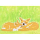 June Marshall, BA - FOX CUBS HAVING SWEET DREAMS - Acrylic on Board - 11 x 16 inches - Signed