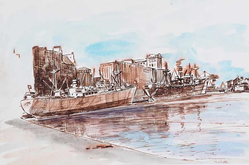 Maurice Canning Wilks, ARHA RUA - BELFAST DOCKS - Watercolour Drawing - 9 x 13 inches - Signed