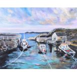 Eileen McKeown - BALLINTOY HARBOUR AT EVENING TIME - Acrylic on Canvas - 16 x 20 inches - Signed