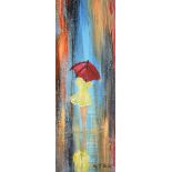 W.J. Page - A STROLL IN THE RAIN - Oil on Board - 10 x 4 inches - Signed