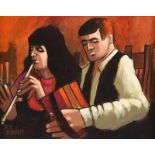 George Callaghan - ACCORDIAN & FLUTE - Acrylic & Oil on Canvas - 8 x 10 inches - Signed